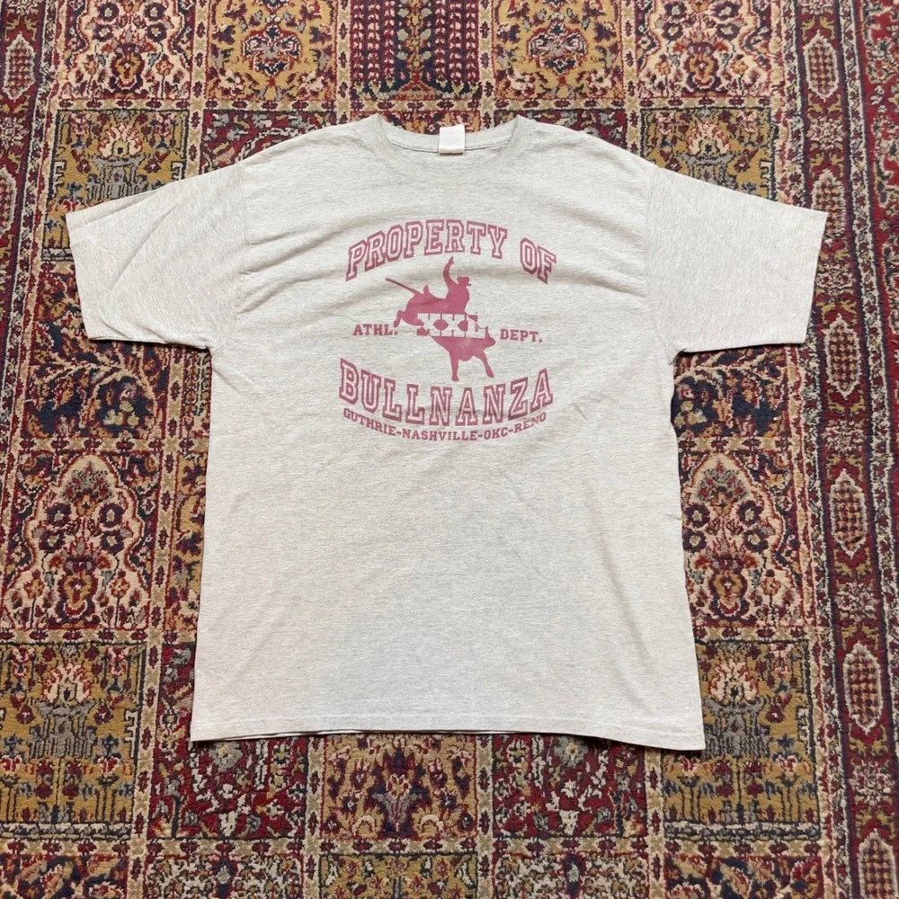 VTG 90s Fruit of the Loom Bullnanza Rodeo‎ Graphic T-Shirt Gray Mens XXL Maroon